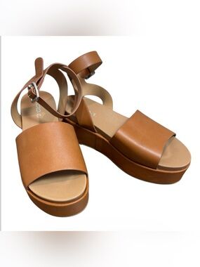 SODA Brown Platform Sandals Womens Sz 9 Ankle Strap Y2K Chunky Cognac